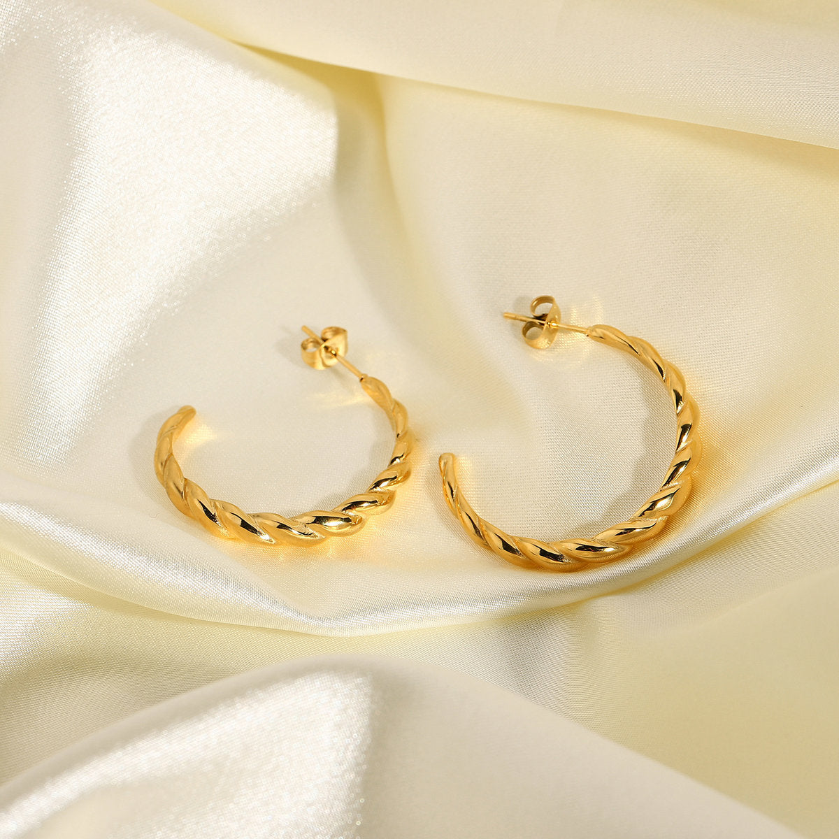 5pcs Women's Twist Horn Earrings 18K Gold Plated Stainless Steel Non-Fade Hoop Earrings