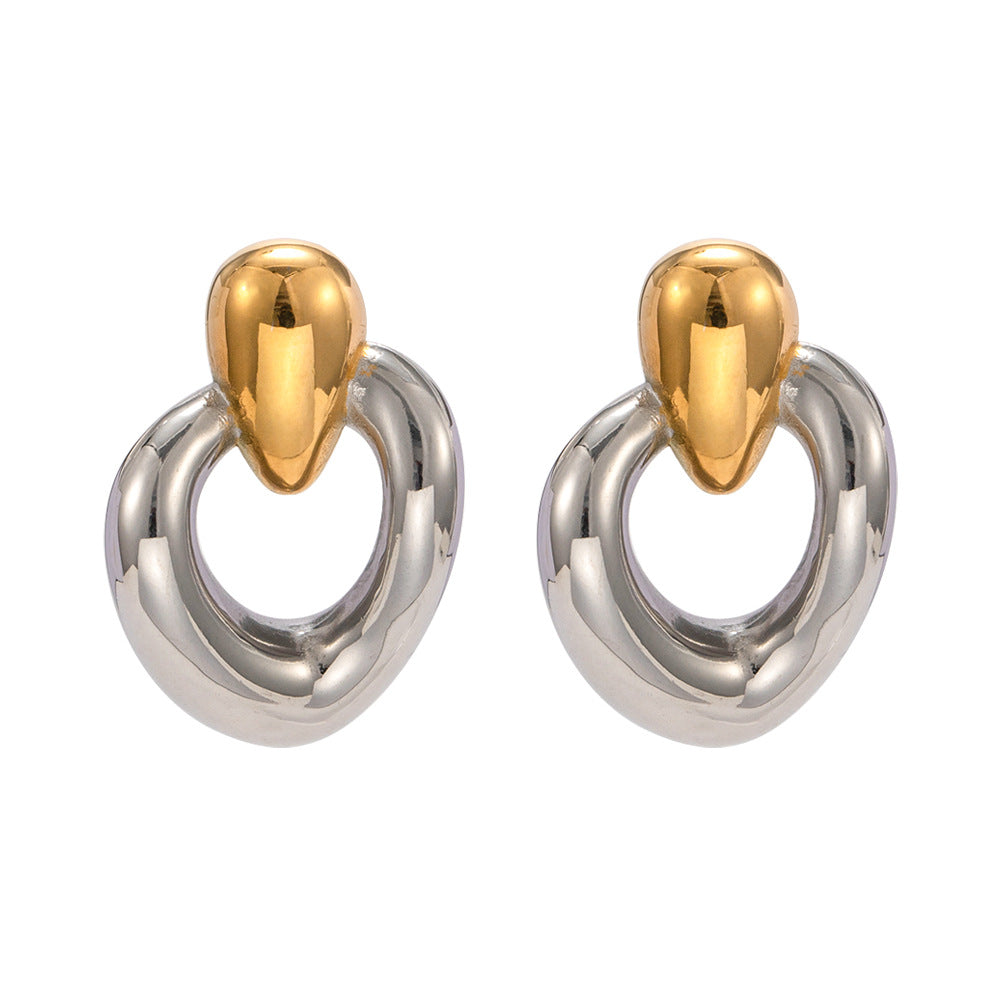 5pcs New 18K Gold Stainless Steel Gold And Silver Matching Line Sense Child Earrings Stainless Steel Earrings For Women