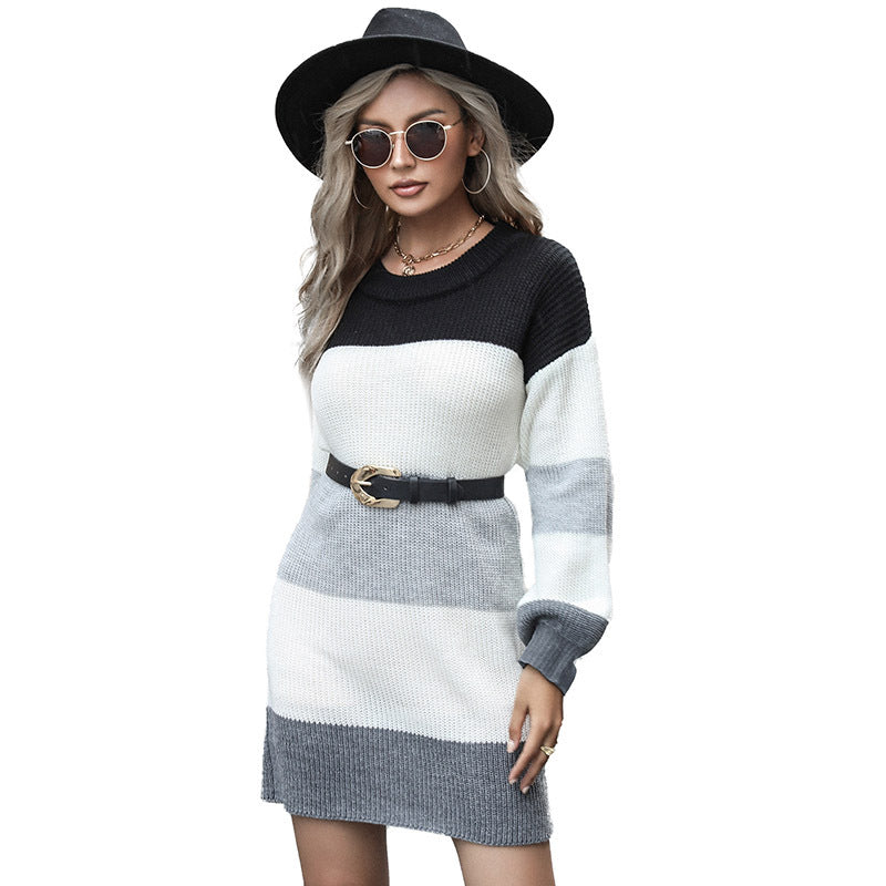 Casual, Loose, Long-Sleeved Color Sweater Dress for Women
