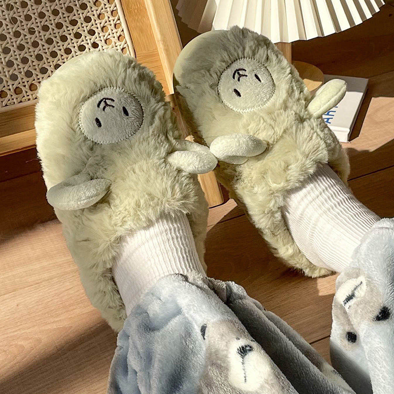 Winter Lovely Home Sheep Cotton Slippers Male And Female Couples Warm Students Home Indoor Non-Slip Plush Cotton Slippers