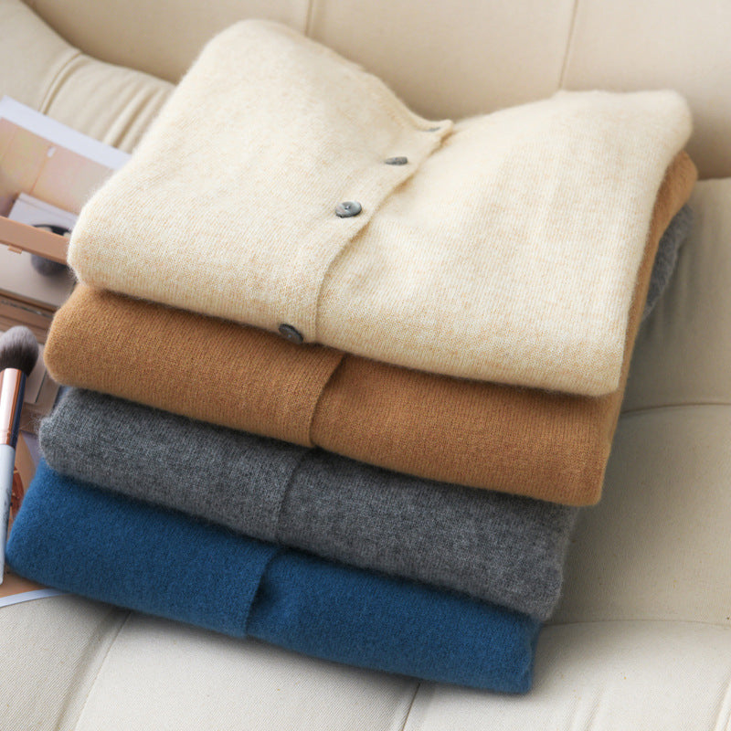 100 All-Wool Sweater Women's Knitted Crewneck Cardigan Casual Everyday Slimming Spring Cashmere