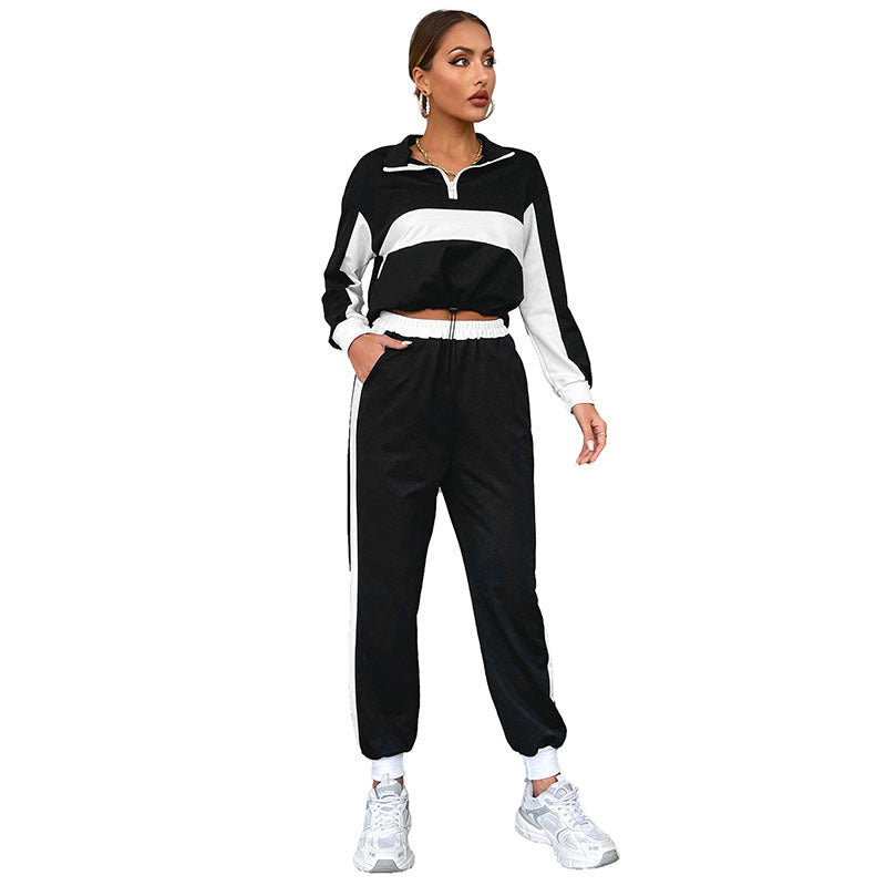 New Splicing Stand Collar Hoodie Leisure Suit Two-Piece Fashion