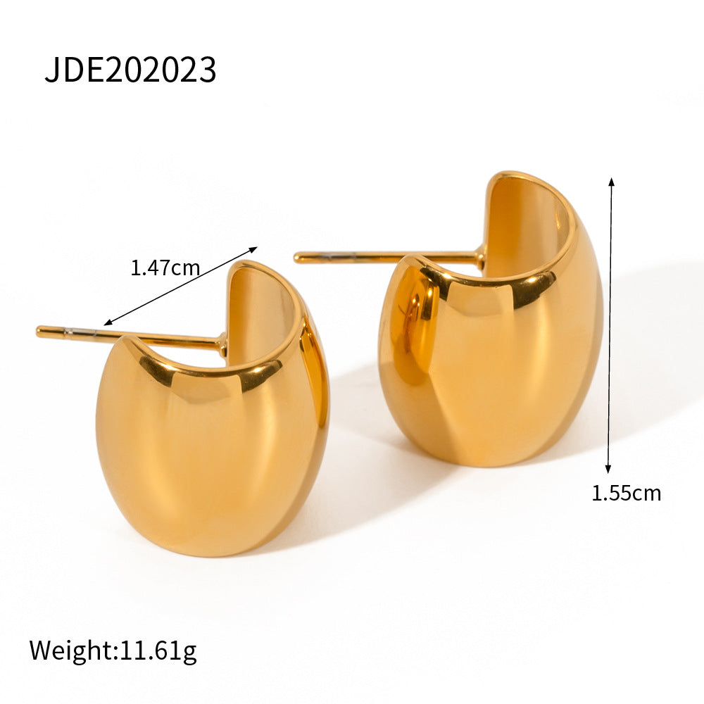 5pcs Fashion Personality Style 18K Gold Stainless Steel Oval Wide Curved Earrings Women's Simple Earrings Jewelry