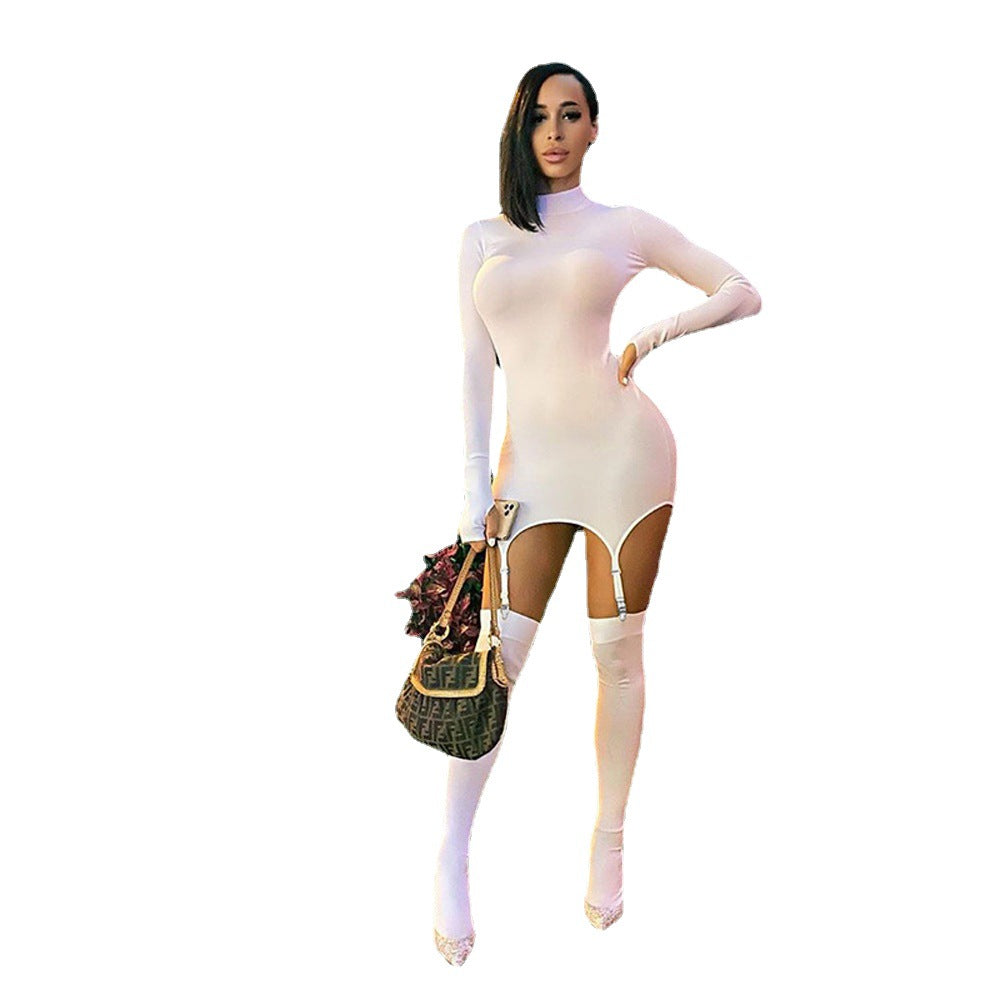 Women's Clothing Autumn And Winter New Fashion Slim Sexy Socks Package Buttock Dress Two-Piece Set A Hair