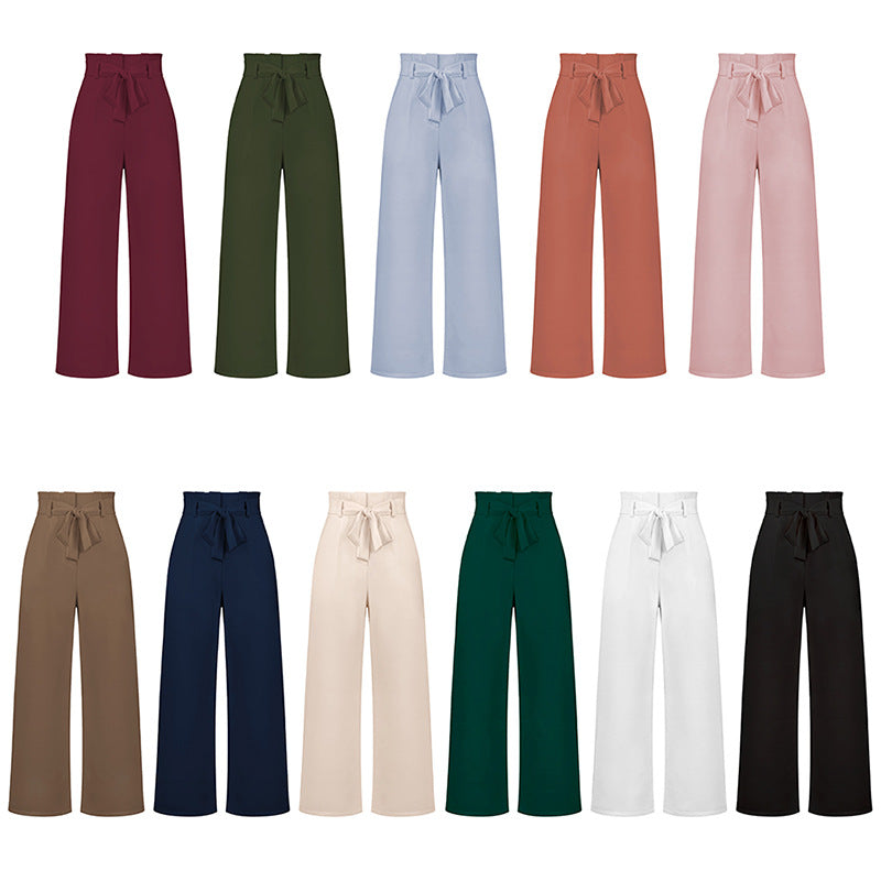Fashion New Workplace Women's Pants Casual Wide Leg Pants With Belt Temperament Commuter Pants Summer