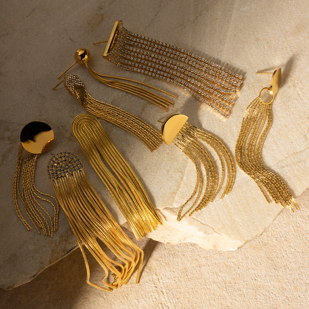 5pcs Accessories 18K Gold Plated Stainless Steel Tassel Earrings Are All The Rage