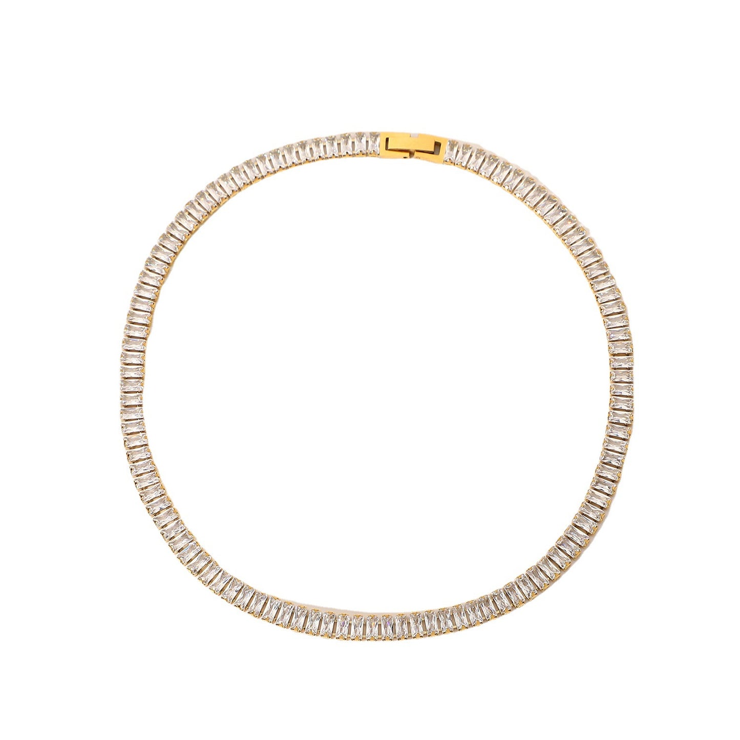 5pcs Necklace 6 Mm Wide Stainless Steel 18K Gold Plated Square Cubic Zircon Stainless Steel Necklace For Women