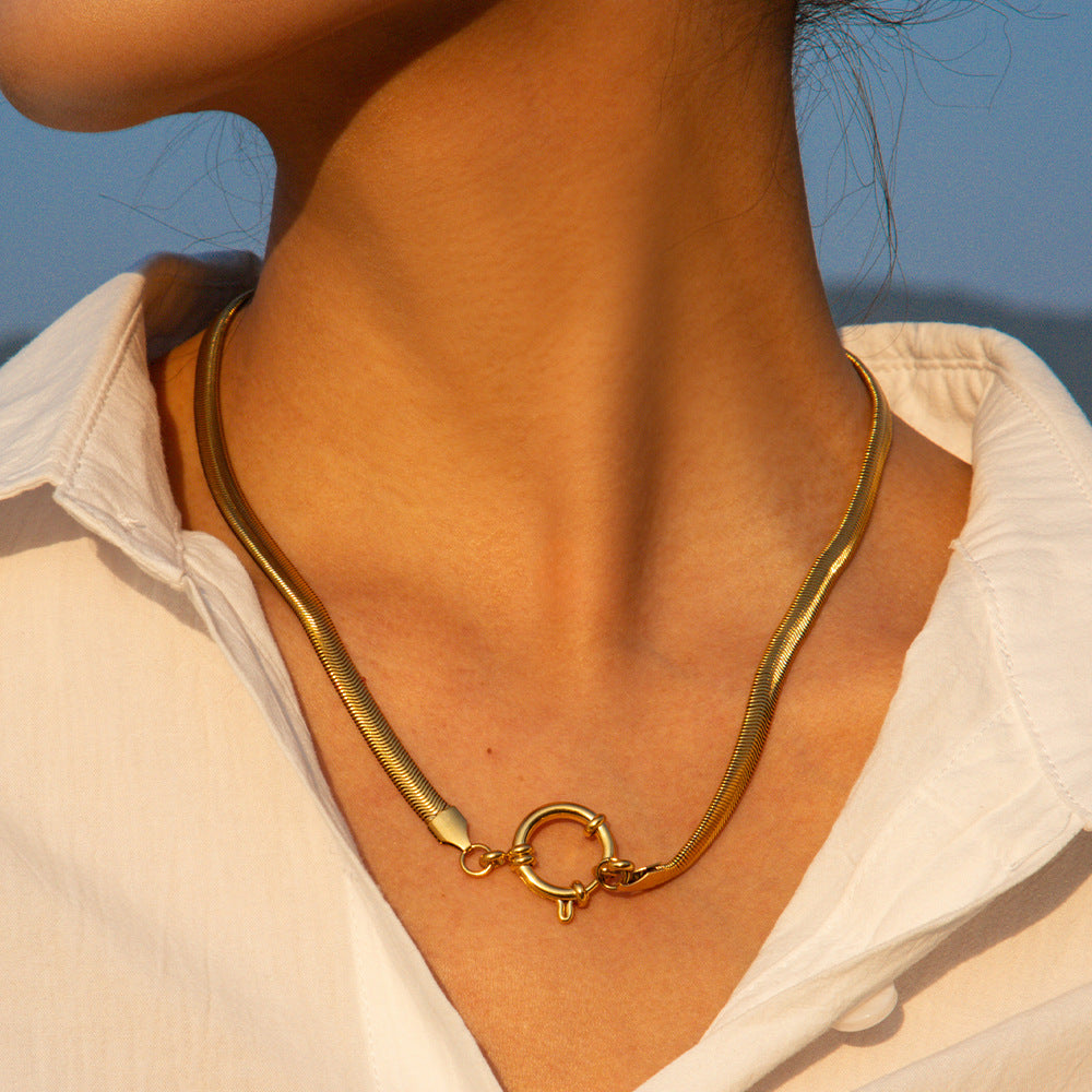 5pcs 5Mm Thick Choker With Soft Round Spring Buckle Buckle Jewelry Stainless Steel Gold Snake Chain Women's Necklace