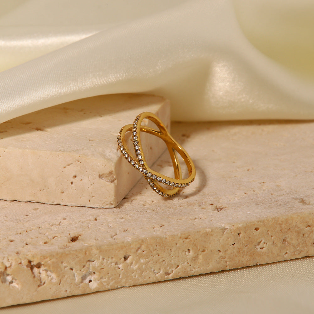 5pcs Simple Cross-Diamond Ring Ladies Niche Design Sense Tail Ring Fashion Personality All Match Colourless Ring