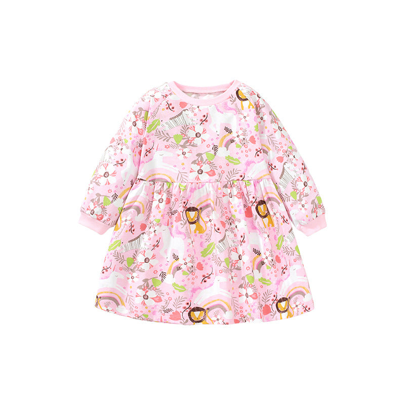 Autumn New Long-Sleeved Girls' Dress Home Cotton Children's Skirt Princess Dress