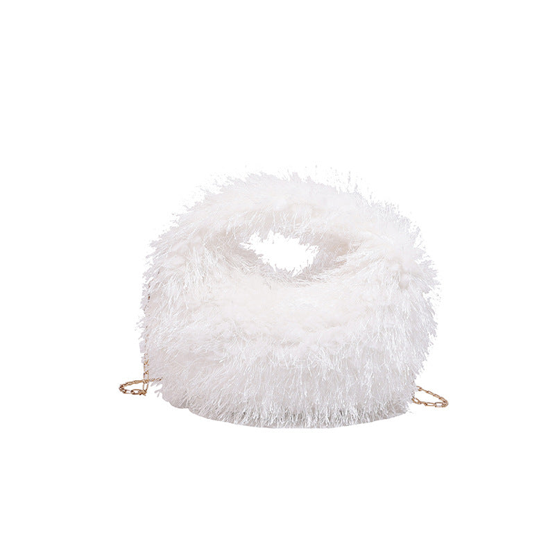Autumn and Winter Simple Fringe Plush Small Round Handbag
