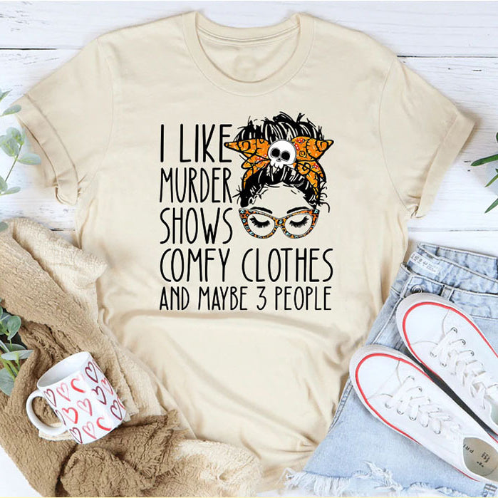 I Like Murder Shows Monogram Print Summer Short-Sleeved Crew Neck T-Shirt Lady