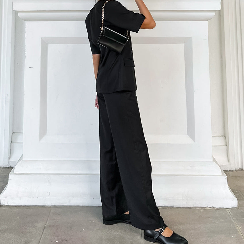 Spring Leisure Commute With Design Sense V-Neck Black Suit Fashion Women's Wear