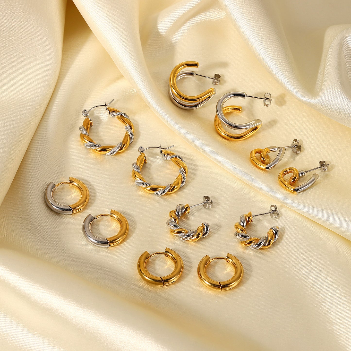 5pcs Fashion Style 18K Gold-Plated Titanium Steel Earrings Earrings Stainless Steel Gold And Silver Joints Geometric Earrings For Women
