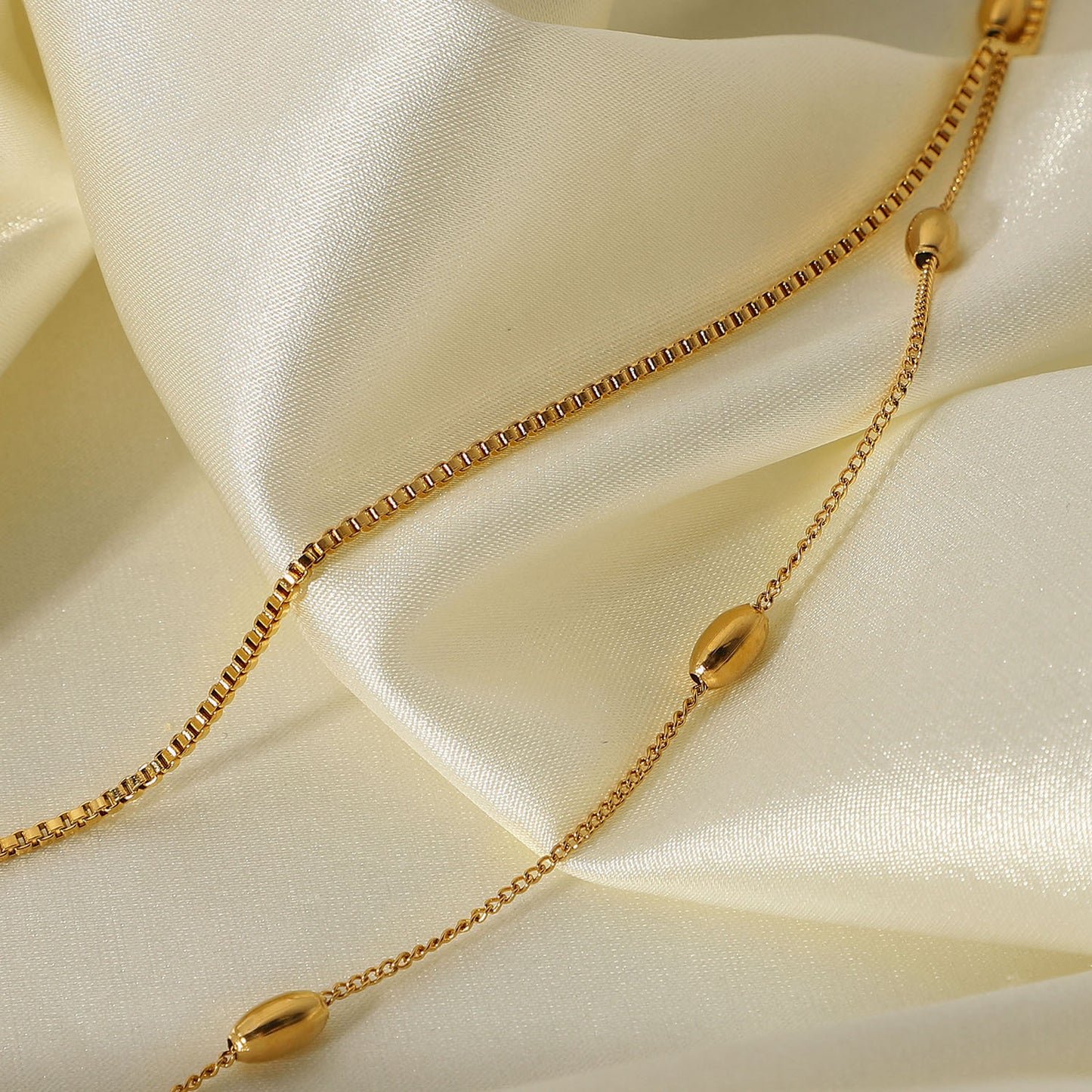 5pcs New Hot-Selling 18K Gold-Plated Stainless Steel Jewelry Oval Beads Double Necklace Jewelry For Women