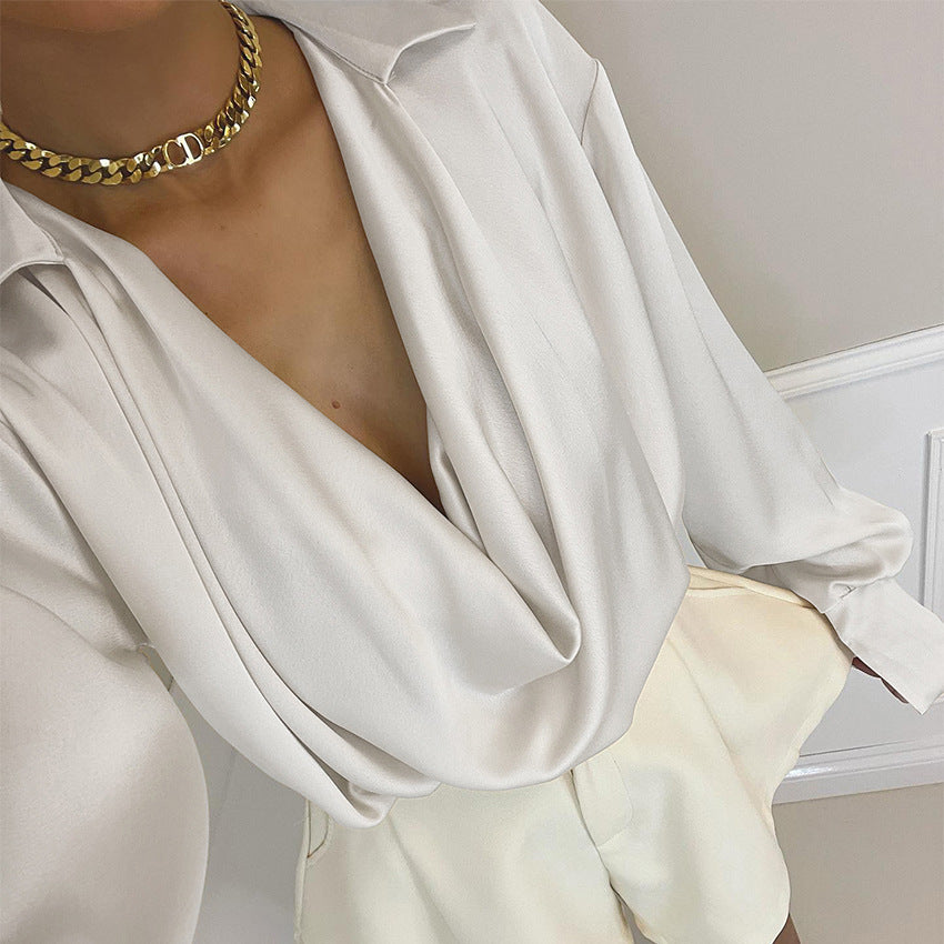 Ice Silk Shirt Spring And Summer Long Sleeves New Women's Thin Satin Design Feel Shirt Temperament Commuter Sag