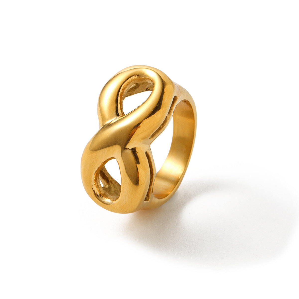 5pcs Tide Cold Titanium Steel 18K Gold Stainless Steel Infinite Symbol Ring No. 7 Female Niche Design