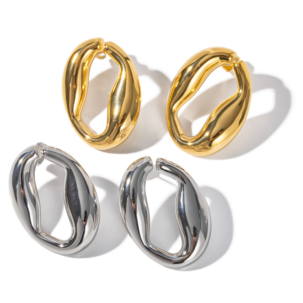 5pcs New Titanium Steel Gold-Plated Earrings 18K Stainless Steel O-Shaped Irregular Hollow Earrings Do Not Fade Jewelry