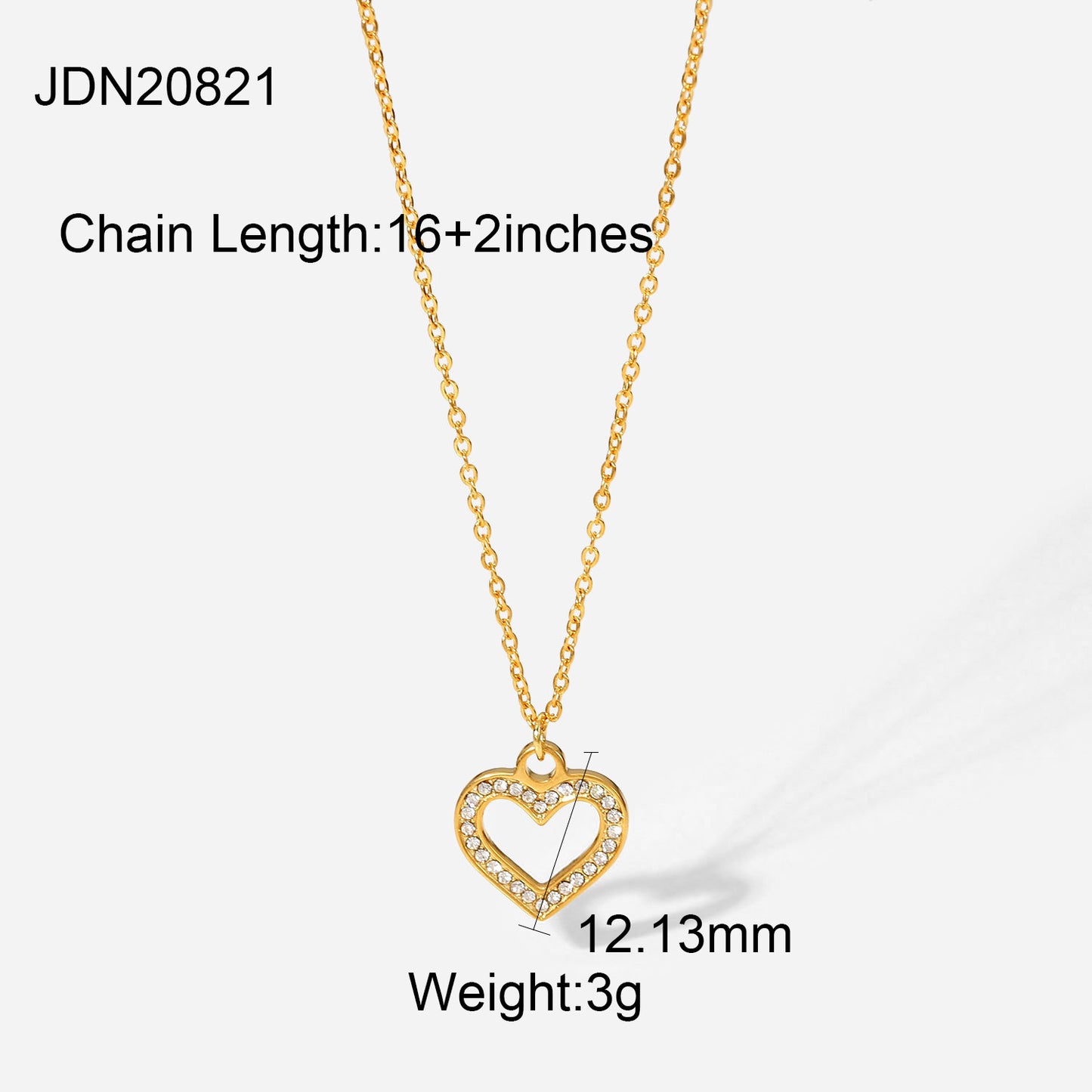 5pcs New 18K Gold Vacuum Electroplated Heart Necklace Stainless Steel Transparent Zircon Hollow Heart Pendant Necklace For Women