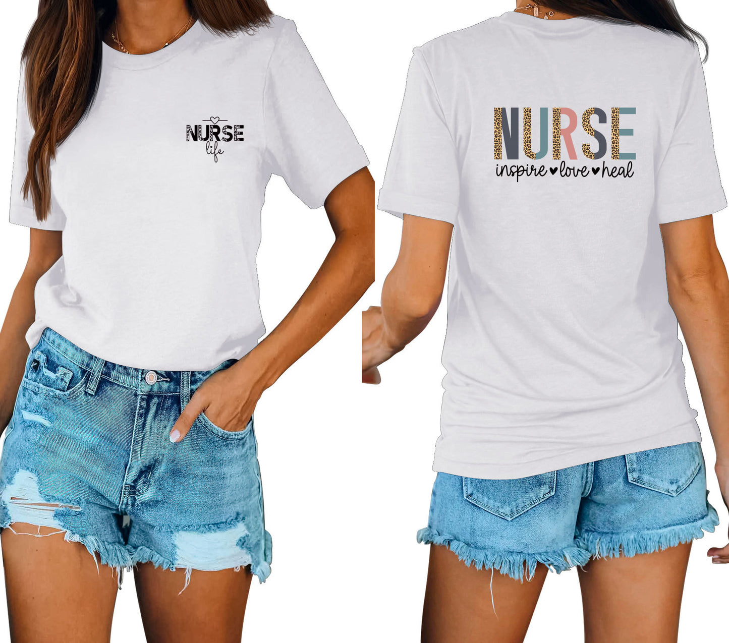 Casual Chic With Front And Rear Print Nurse Inspire Loose Crew Neck Short Sleeves