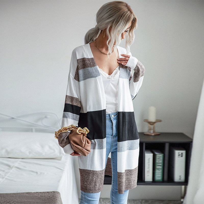 Fashion Women's Thin Long-Sleeved Color Sweater Cardigan Outside To Wear