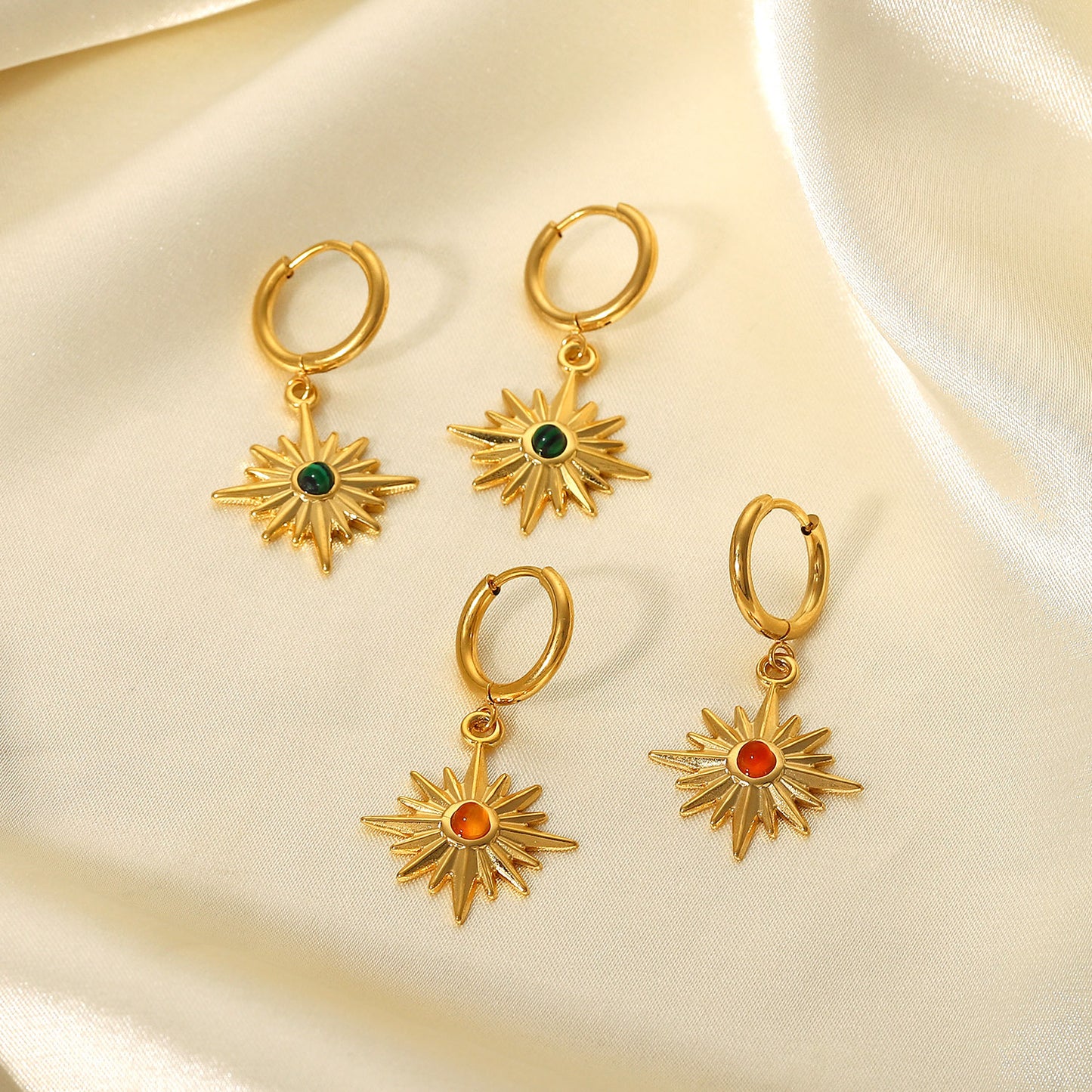 5pcs 18K Gold Plated Stainless Steel Earrings Jewelry Natural Stone Octet Star Pendant Ring Earrings For Women Jewelry