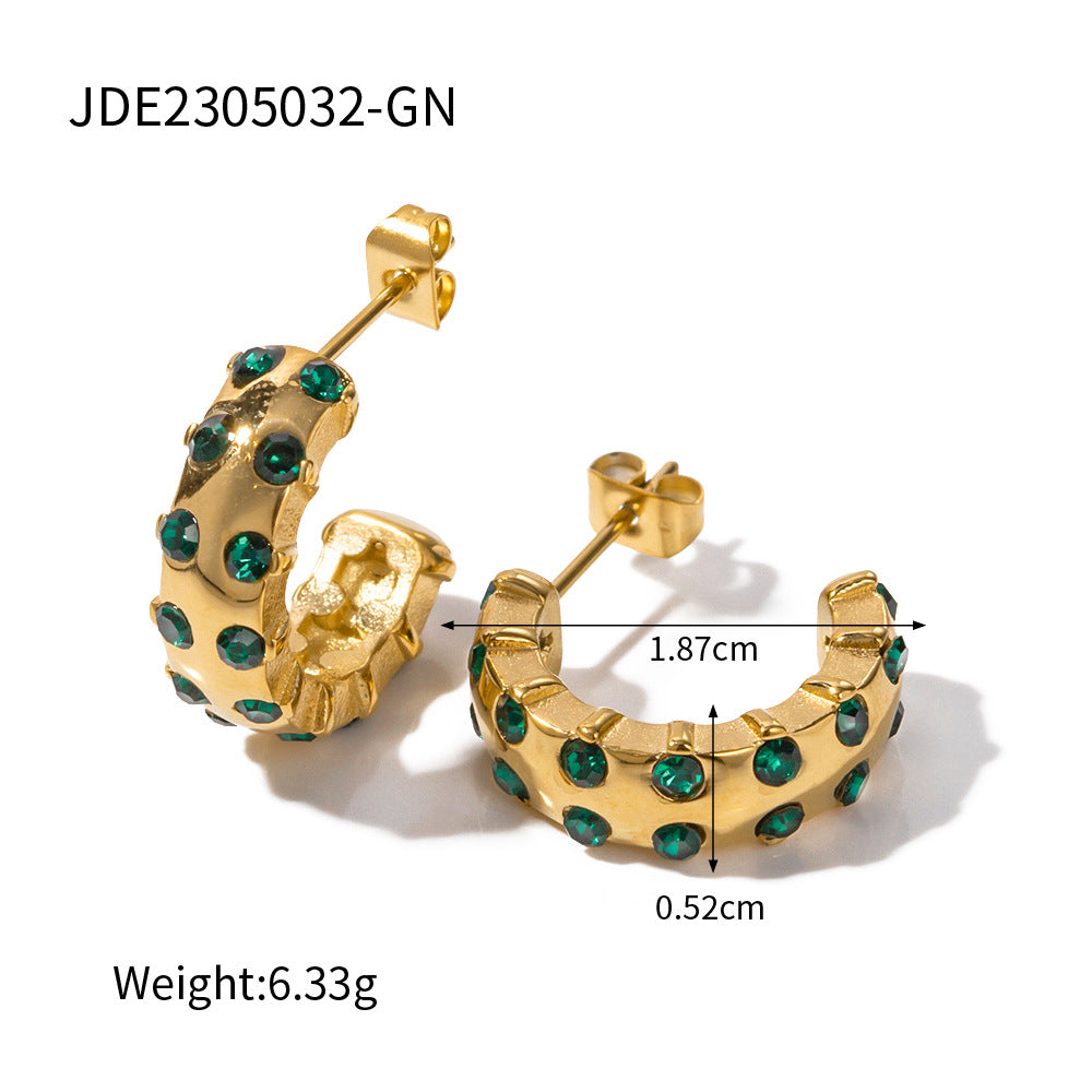 5pcs 16K Gold-Plated Stainless Steel Inlaid Zircon C-Shaped Earrings Do Not Fade Polished Earrings Women Fashion Accessories