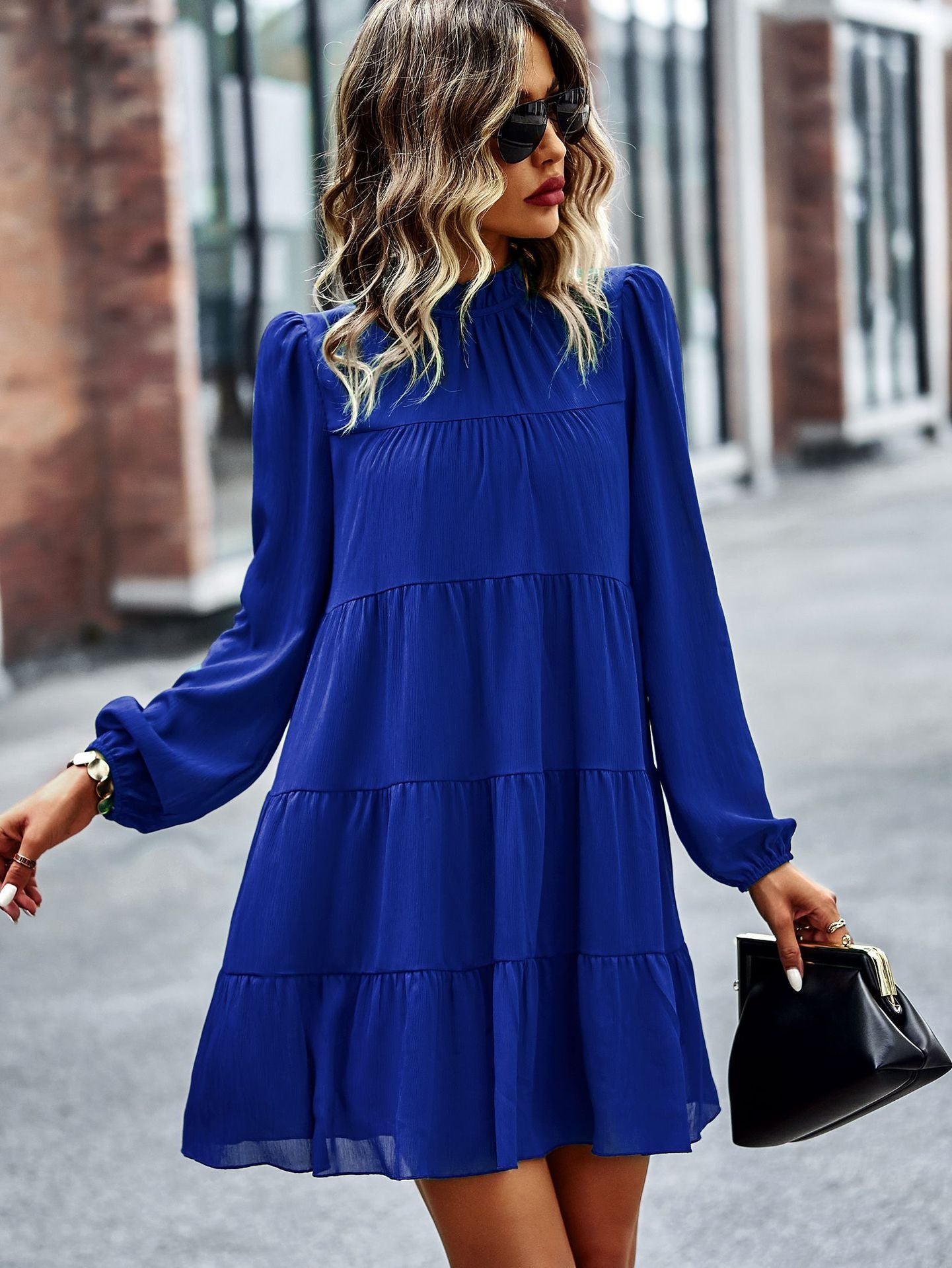 Round Neck Long Sleeve Loose Dress Spring And Autumn Seasons Casual A-Line Skirt Temperament