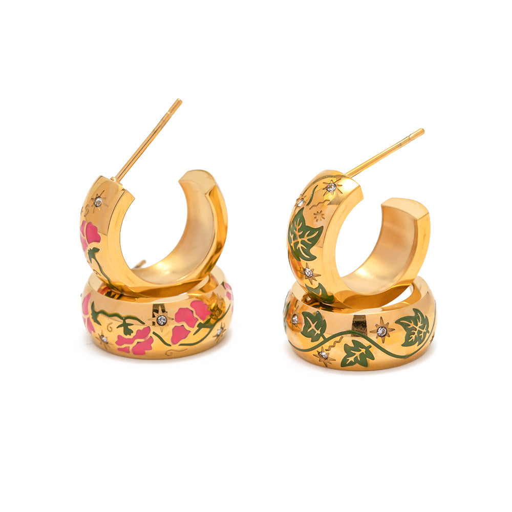 5pcs 18K Gold-Plated Stainless Steel Leaf Stud Earrings Do Not Fade Niche Design