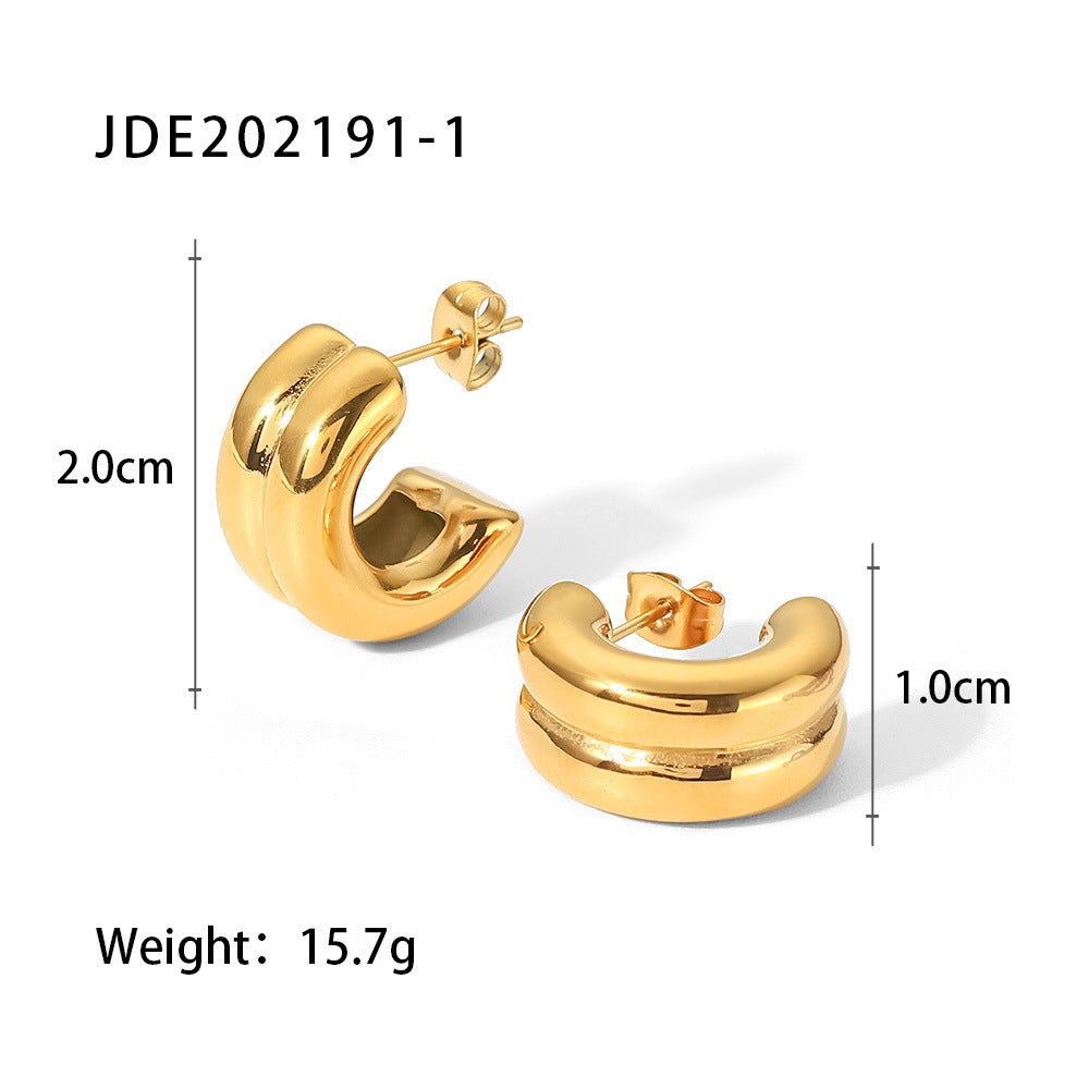 5pcs 18K Gold Stainless Steel Double Earrings Style Gold And Silver Matching Color Titanium Steel Earrings Women's Fashion Personality Earrings