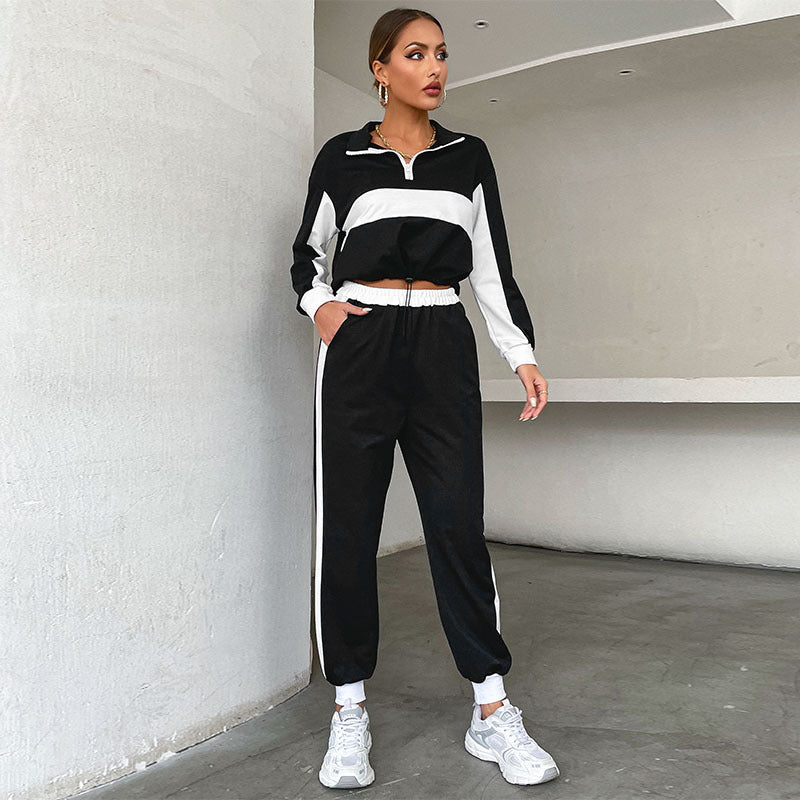 New Splicing Stand Collar Hoodie Leisure Suit Two-Piece Fashion