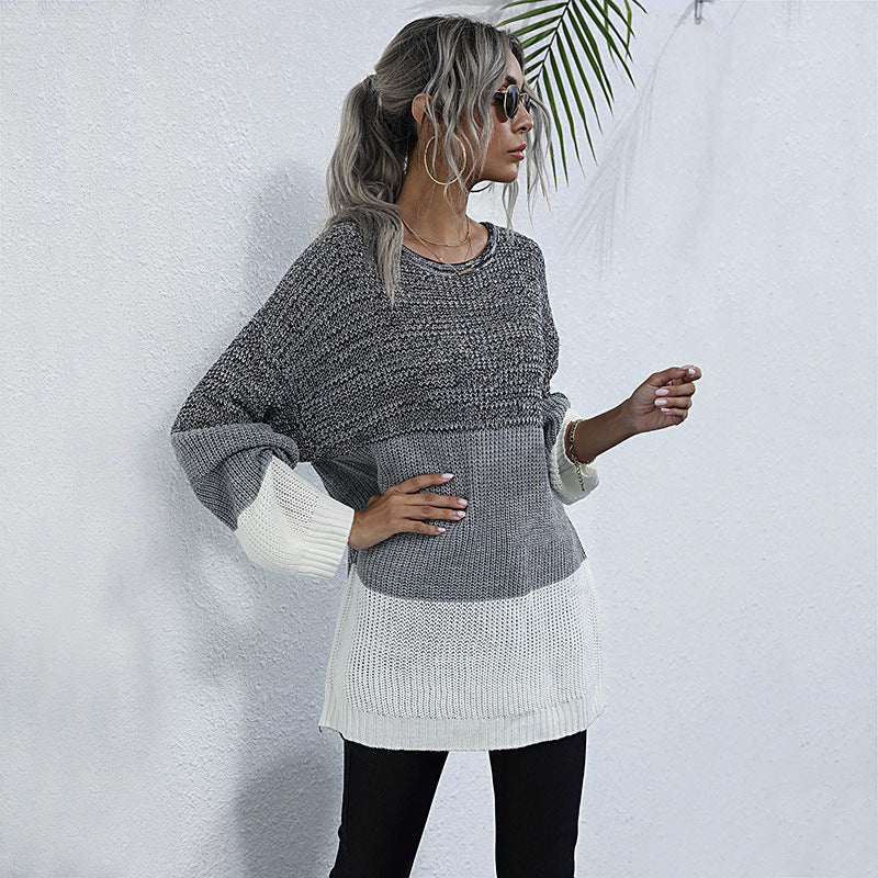 Women Fashion Crew-Neck Long Sleeve Color Knitting Sweater Female Autumn