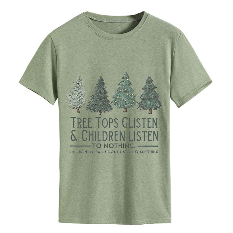 Tree Tops Round Neck Fashion Letter Top Women's T-Shirt Loose Short Sleeves