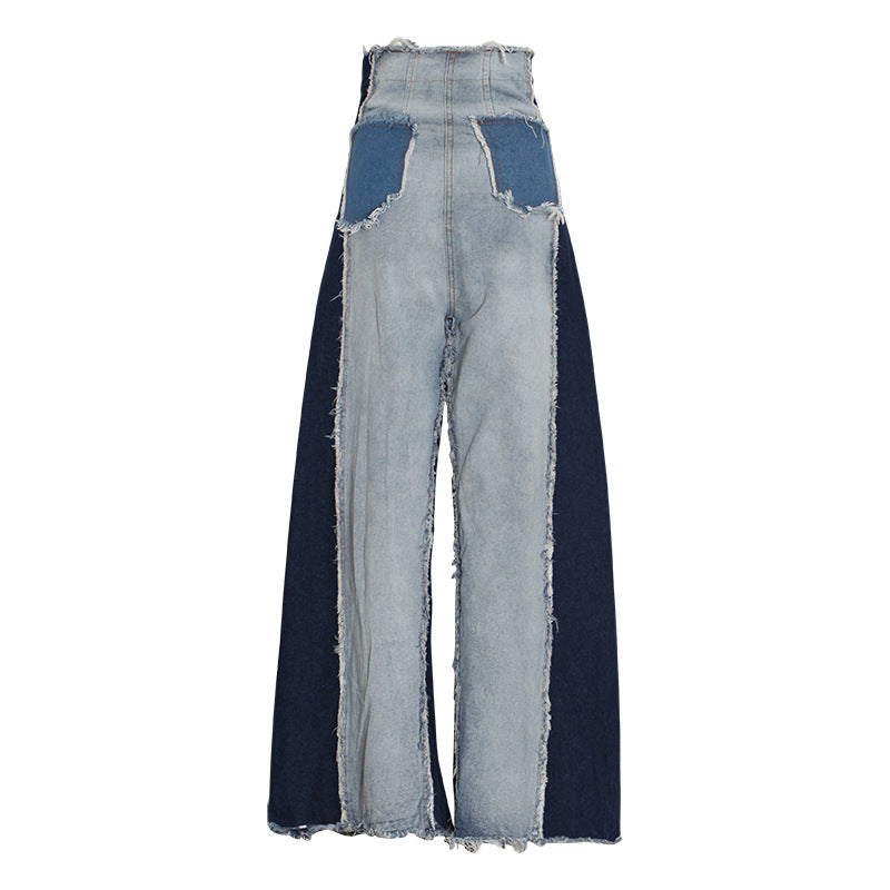 Color Contrast Jeans Children's New Spring Fashion High Waist Hanging Loose All Matching Thin Mop Pants Female Tide