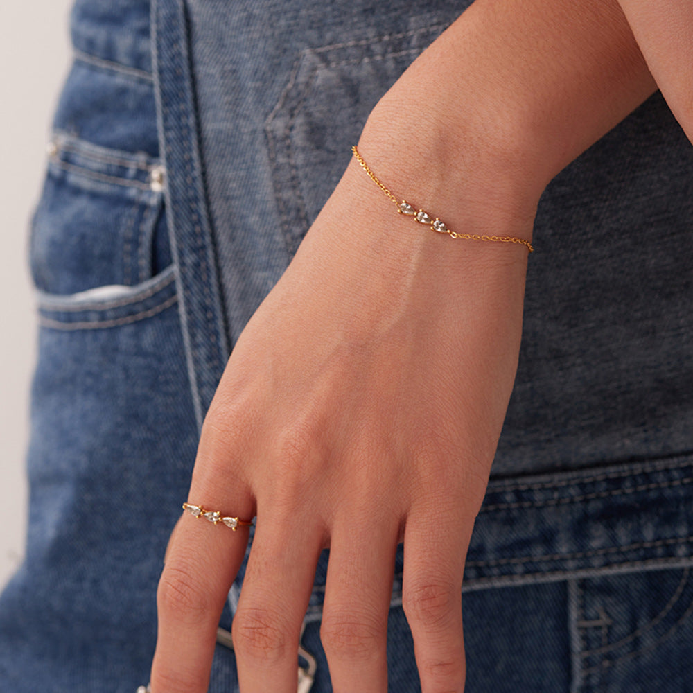 5pcs 18K Gold Plated Stainless Steel Fine Chain Jewelry Pendant Multi-Cubic Zirconia Drop Pendant Bracelet For Women