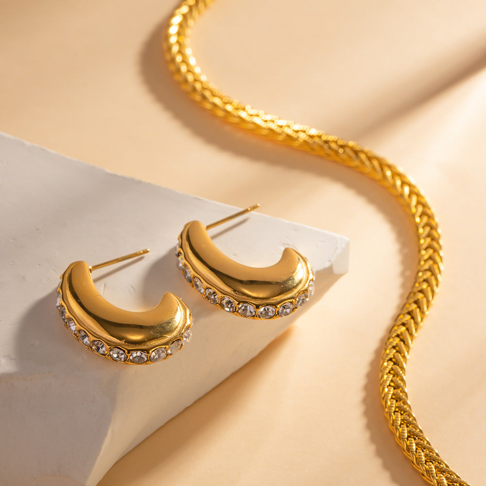 5pcs Fashion 18K Gold Plated Diamond Set Stainless Steel Earrings High Design Fashion All Matching Earrings