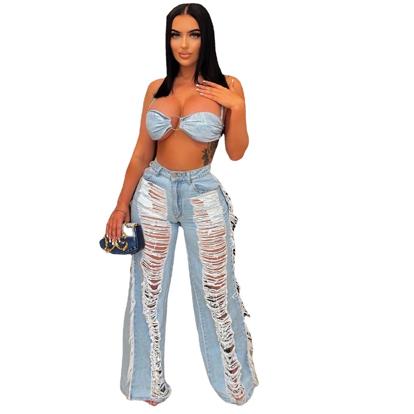 New Denim Fashion Casual Suit Top Tassel Denim Suit