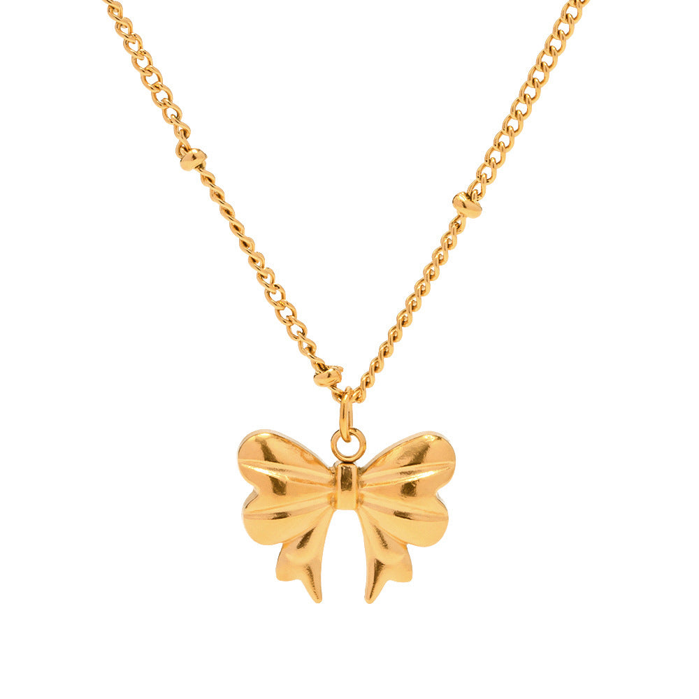 5pcs 18K Gold Plated Stainless Steel Bead Chain Butterfly Pendant Necklace Everything Necklace Accessories