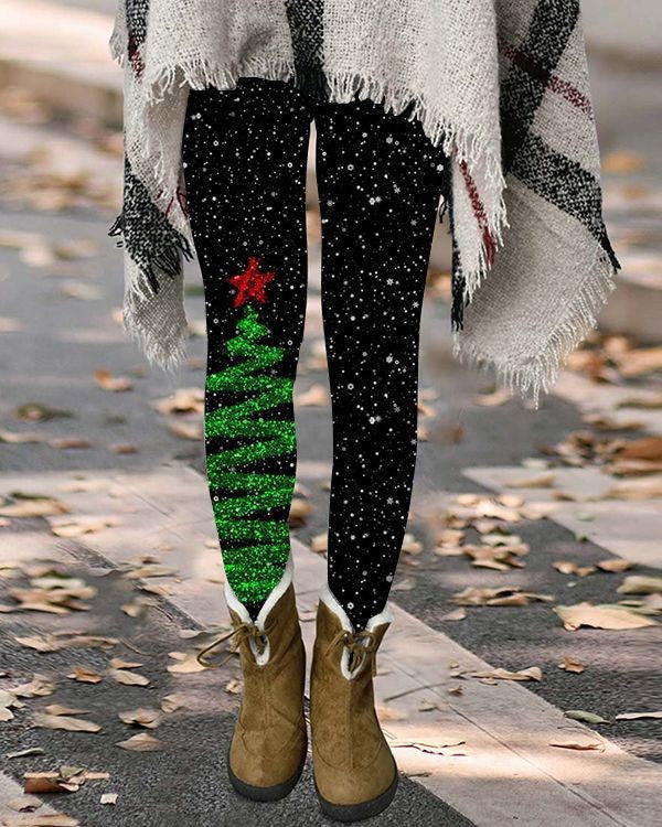 Christmas Personalized Printed Leggings Christmas Tree Sequin Yoga Pants