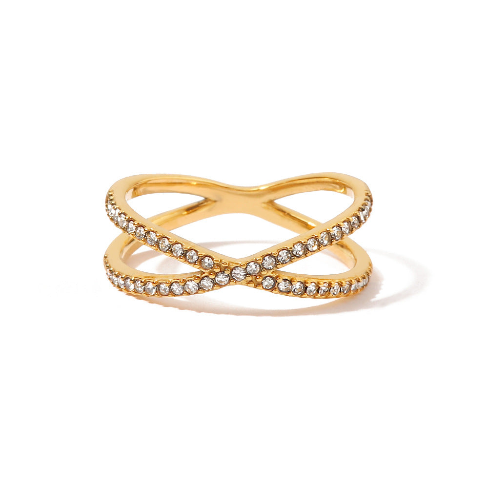 5pcs Simple Cross-Diamond Ring Ladies Niche Design Sense Tail Ring Fashion Personality All Match Colourless Ring