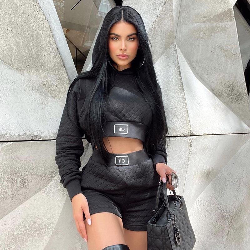 Fake Two Hooded Shorts Suit Autumn Fashion Casual Sports Outside Wearing Set