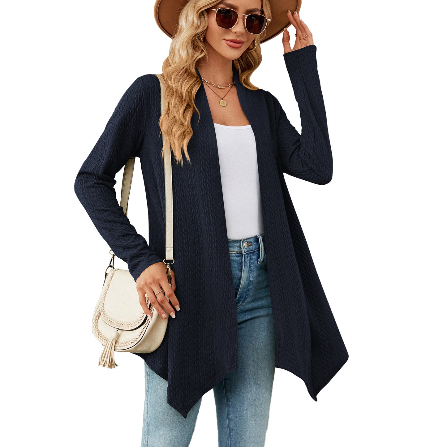 New Women's Autumn And Winter New Solid Color Loose Long-Sleeved Cardigan Coat Ladies