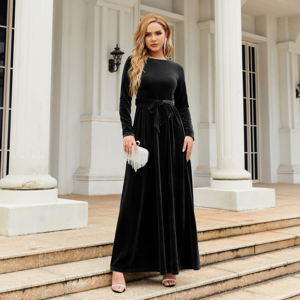 Autumn And Winter Elegant Temperament Socialite Style Long Dress Canary Solid Color Dress