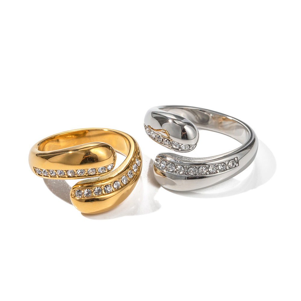 5pcs Single Ring 18K Gold Zircon Drop Open Ring Titanium Steel Ring Ring For Women