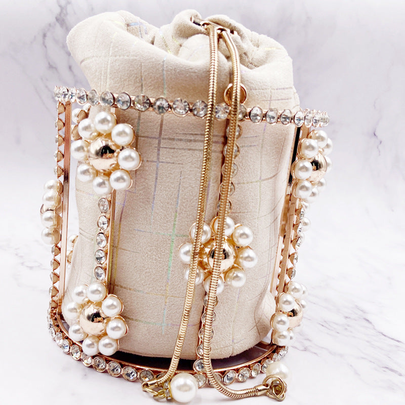 Summer New Popular Diamond-Encrusted Niche Diy Dinner Party Pearl Hand-Held Diagonal Banquet Bag