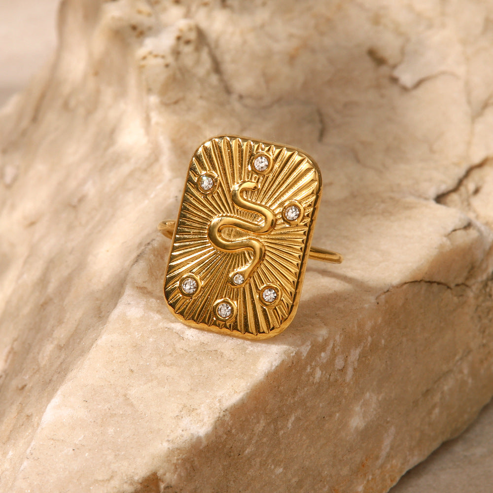 5pcs 18K Gold Exquisite Craft Square Set White Diamond Snake-Like High Fashion Personality Open Ring