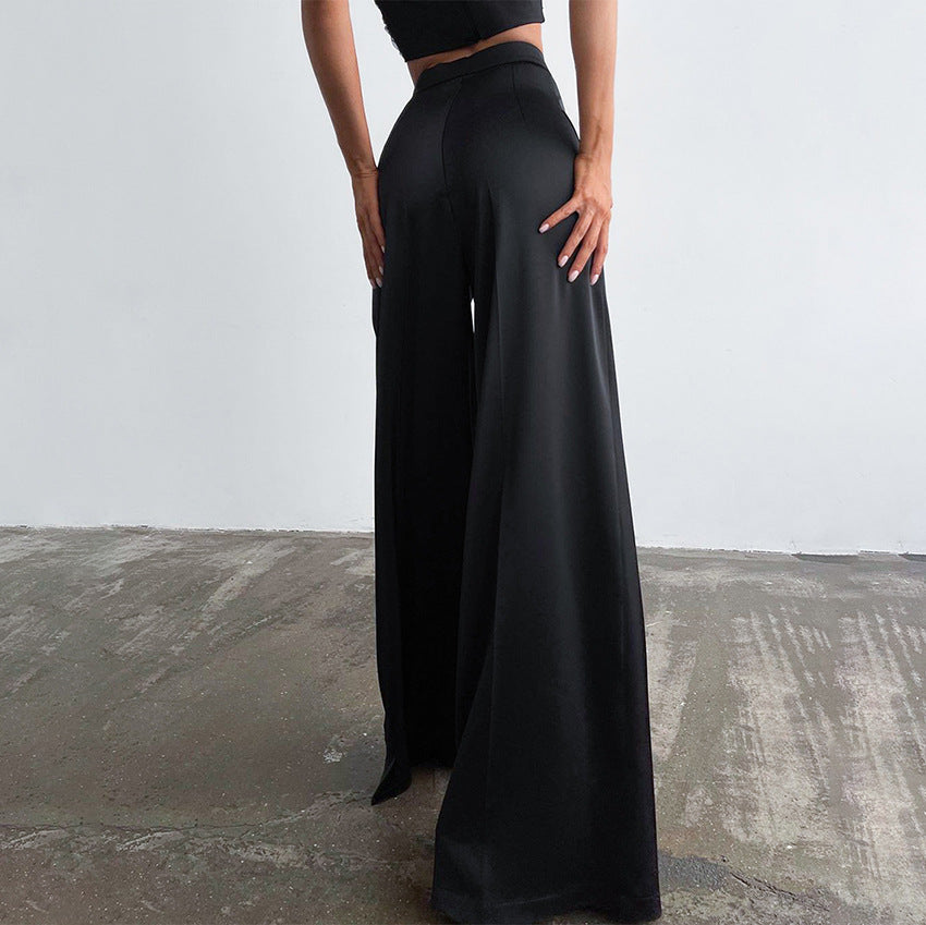 High Street Casual Fashion Floor-Length Trousers With Women's Dress And Trousers Satin Drop Silky Texture Ice Silk