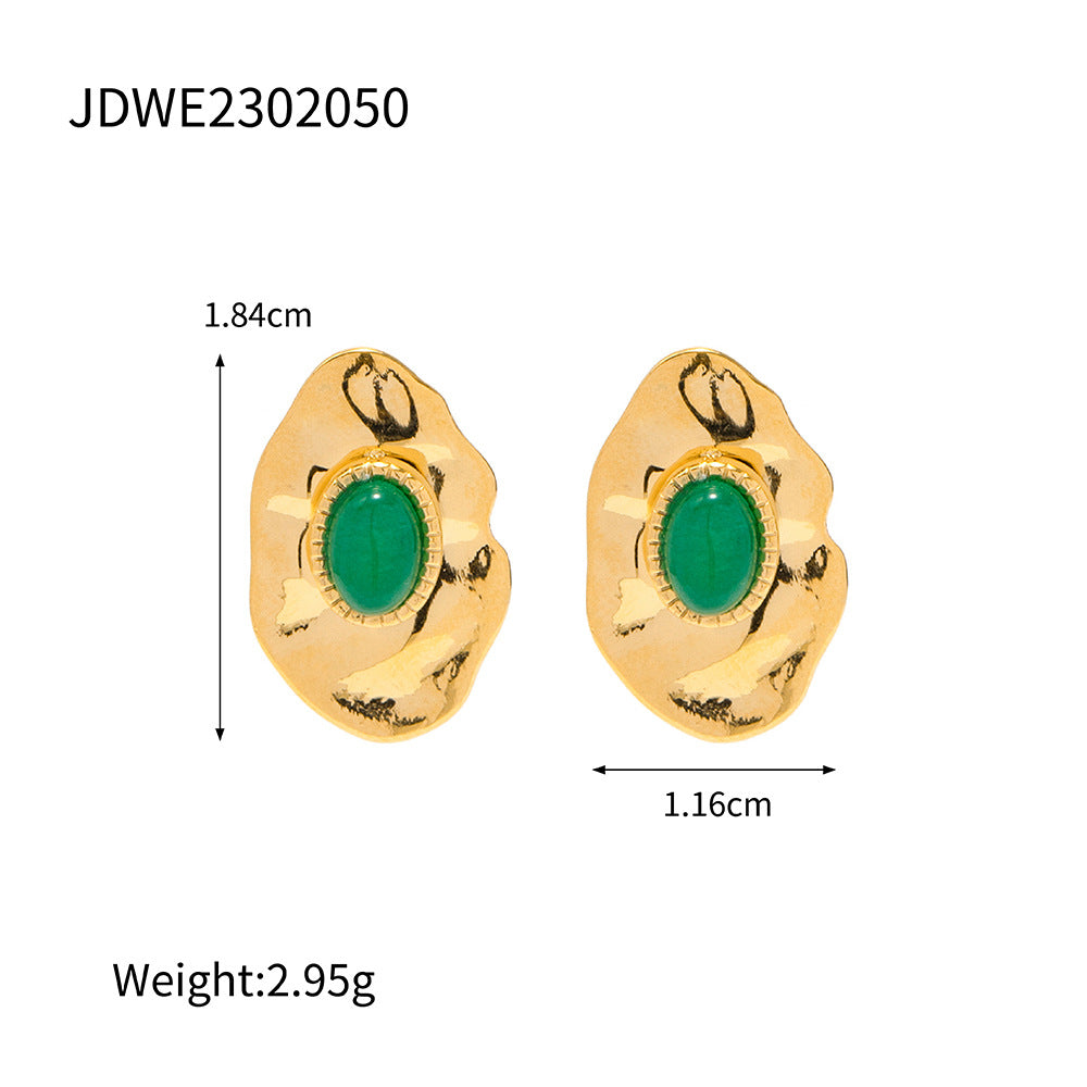 5pcs 18K Gold Plated Creative Irregularity Geometric Emerald Earrings Women's Fashion Earrings