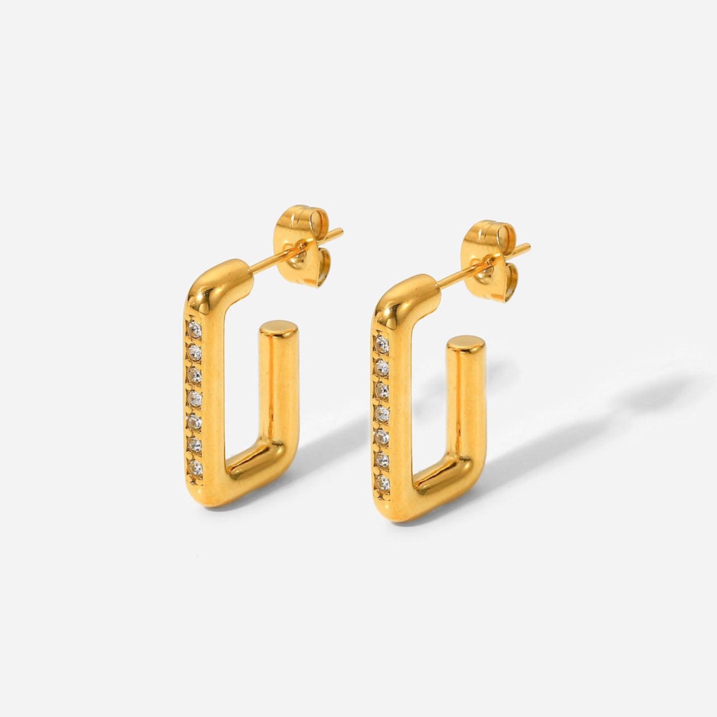5pcs Stainless Steel Earrings 18 Gold Side Set Zirconium Simple Square Earrings Geometric Type Titanium Steel Earrings For Women