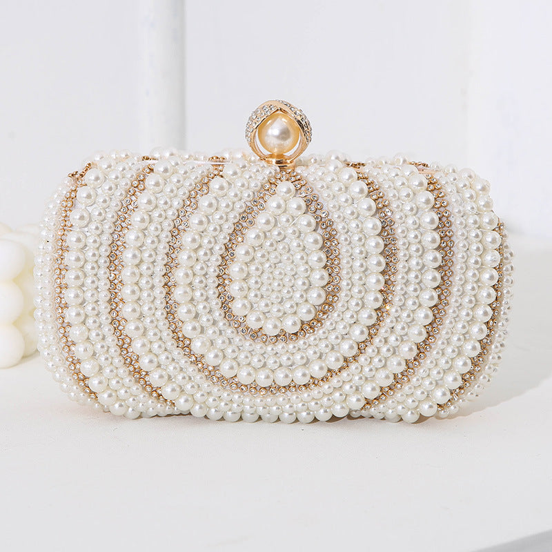 New Vintage Ladies Pearl Dinner Bag Hand-Beaded Embroidered Clutch Bag Adorned with Diamonds